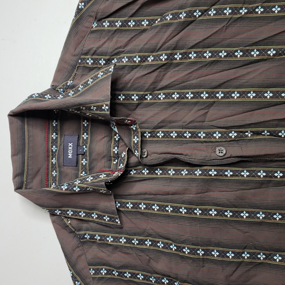 MEXX 100% Cotton Printed Flip Cuff Button Up Shirt Size L Western Country Brown